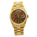Rolex Day-Date 18038 President Mens Automatic Watch Wood Dial 18K Yellow 36mm
