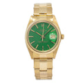 Rolex Date 1500 Unpolished 18k YG Oyster Stella Green Dial Auto Men's Watch 34mm