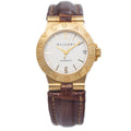 Bvlgari Diagono LCV29G 18k Yellow Gold White Dial Leather Auto Unisex Watch 26mm