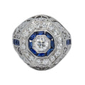 18K White Gold Early 1900 Antique Ring w/ Diamonds & Sapphire 4.7g Size 4.5