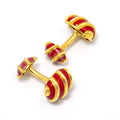 Cufflink Enamel Stripe 18K Yellow Gold Ruby Red 15 Grams