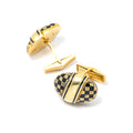 Unique Cufflink with 14K Yellow Gold and Black Enamel Check 19Grams