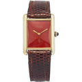 Cartier Tank Vermeil RARE Vintage 925 Gold Plated Red Dial Manual Watch 24x31mm