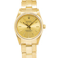 Rolex Oyster Perpetual 14208 18k Yellow Gold Champagne Dial Auto Men Watch 34mm
