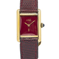 Cartier Must De Tank Vermeil 925 Gold Plated Burgundy Dial Ladies Watch 21x28mm