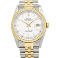 Rolex Date Just 16233 Jubilee 18k YG Two Tone White Dial W/ papers Watch 36mm