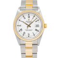 Rolex Date 15223 Oyster 18K YG Two Tone White Dial Auto Men's Watch 34mm