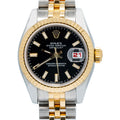 Rolex DateJust 179173 Jubilee 18k TwoTone Fluted Black Dial Women's Watch 26mm