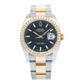 Rolex Datejust 116203 Auto 18k YG Two Tone Factory Diamond Black Dial Men 36mm