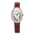 Cartier Baignoire W8000007 18k Rose Quartz Diamond Bezel Silver Dial Ladies 23mm