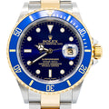 Rolex Submariner 16613 Gold Thru Buckle Two Tone Blue Dial Men's Watch 40mm