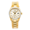 Rolex Day-Date 18038 Aftermarket Diamond 18k YG Silver Dial Men's Watch 36mm