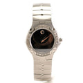 Movado 84 A1 1831 Women's Quartz Watch Stainless Steel Black Dial Diamond Bezel