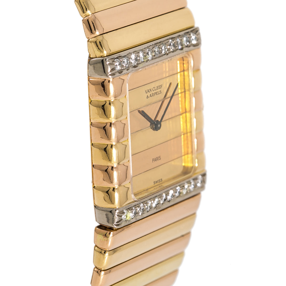 Van Cleef & Arpels Quartz 18K 99.5g Gold 2.28CT Diamond Tricolor Ladies Watch