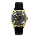 ULYSSE NARDIN VINTAGE  14K GOLD PLATED BLACK DIAL LEATHER MENS WATCH 40MM