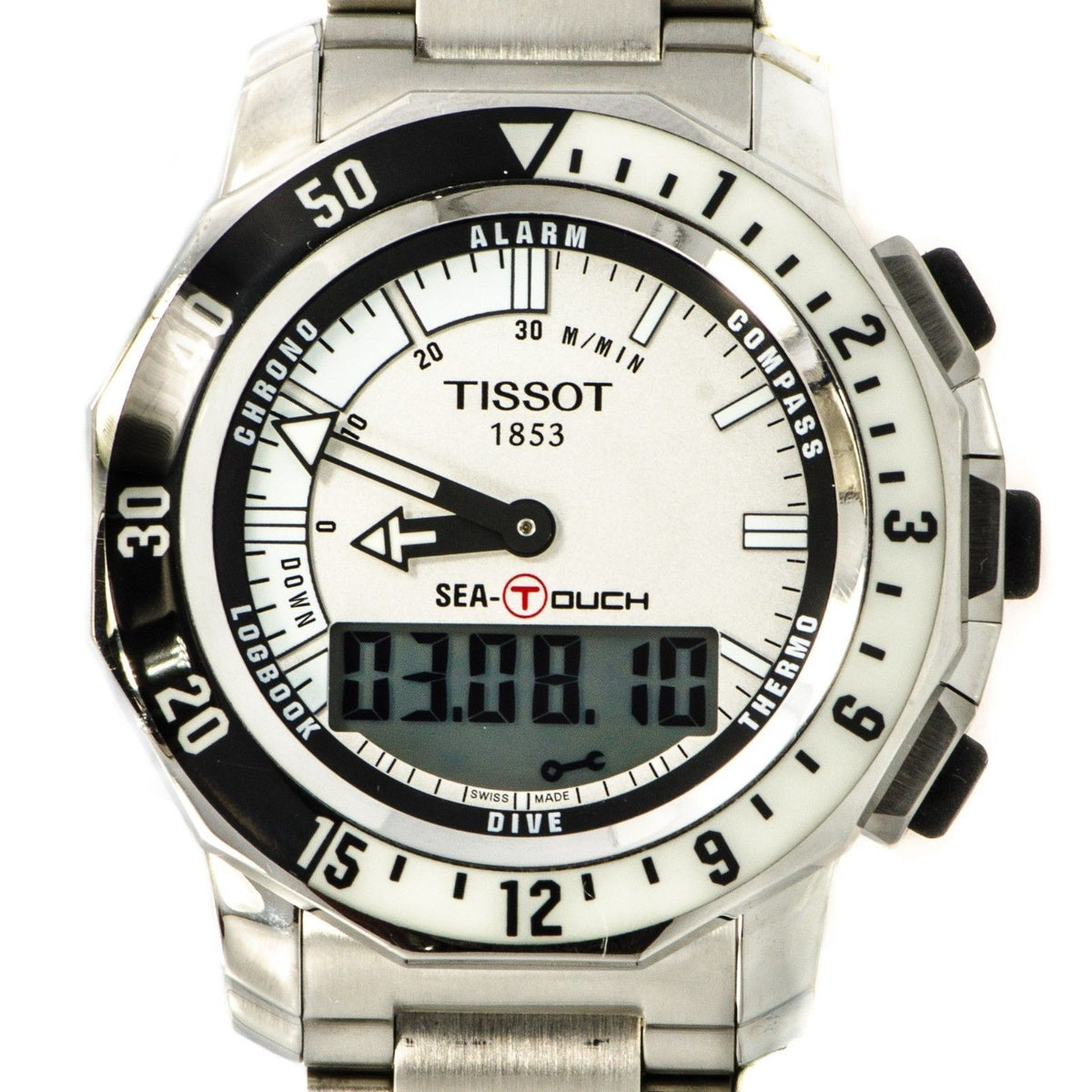 Tissot T026420A Stainless Steel White Dial Alarm Compass Digital Mens Watch
