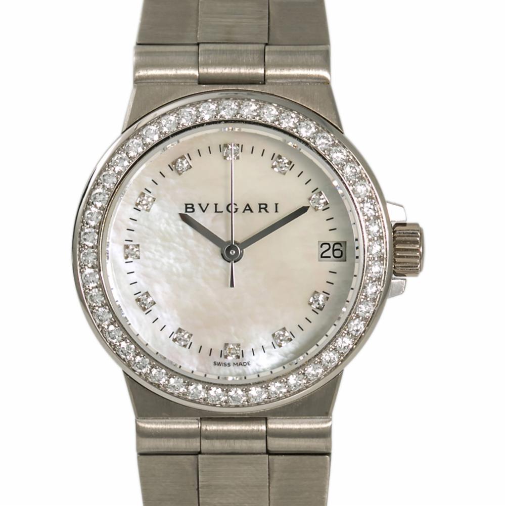 Bvlgari Diagono LCVW29G Womens Quartz 18K White Gold Watch MOP Dial 29mm