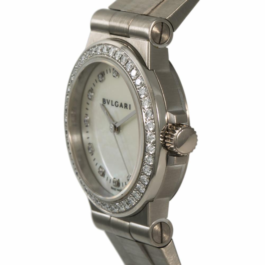 Bvlgari Diagono LCVW29G Womens Quartz 18K White Gold Watch MOP Dial 29mm