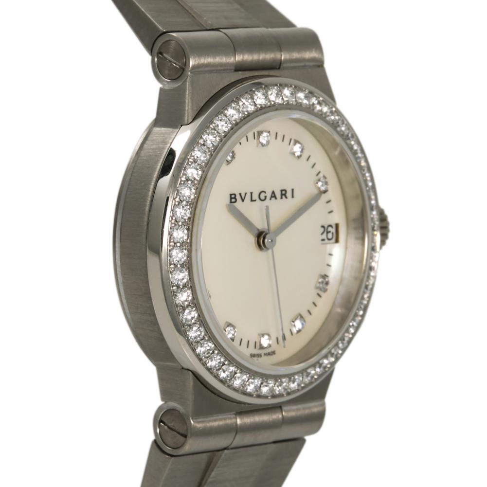 Bvlgari Diagono LCVW29G Womens Quartz 18K White Gold Watch MOP Dial 29mm