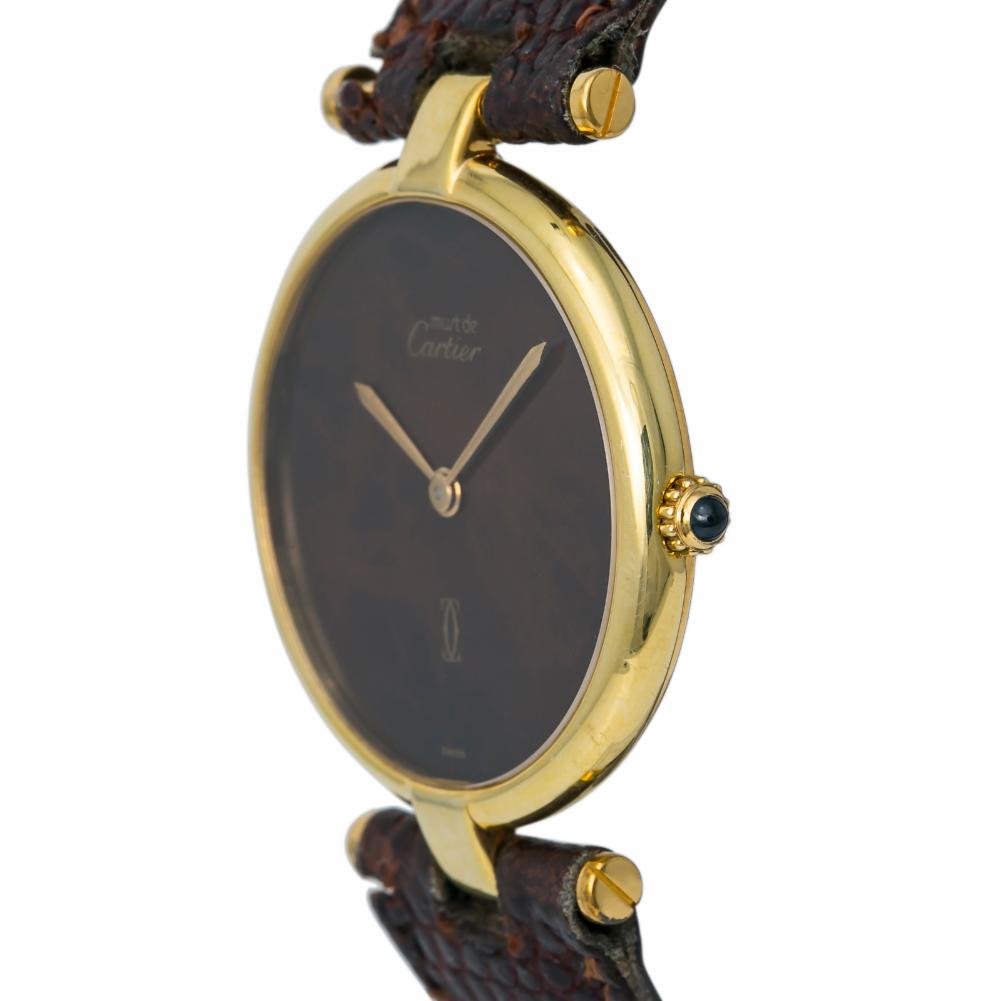 Cartier Must De Vintage Unisex Quartz Watch Gold Plated 925 Rare Wood Dial 30MM