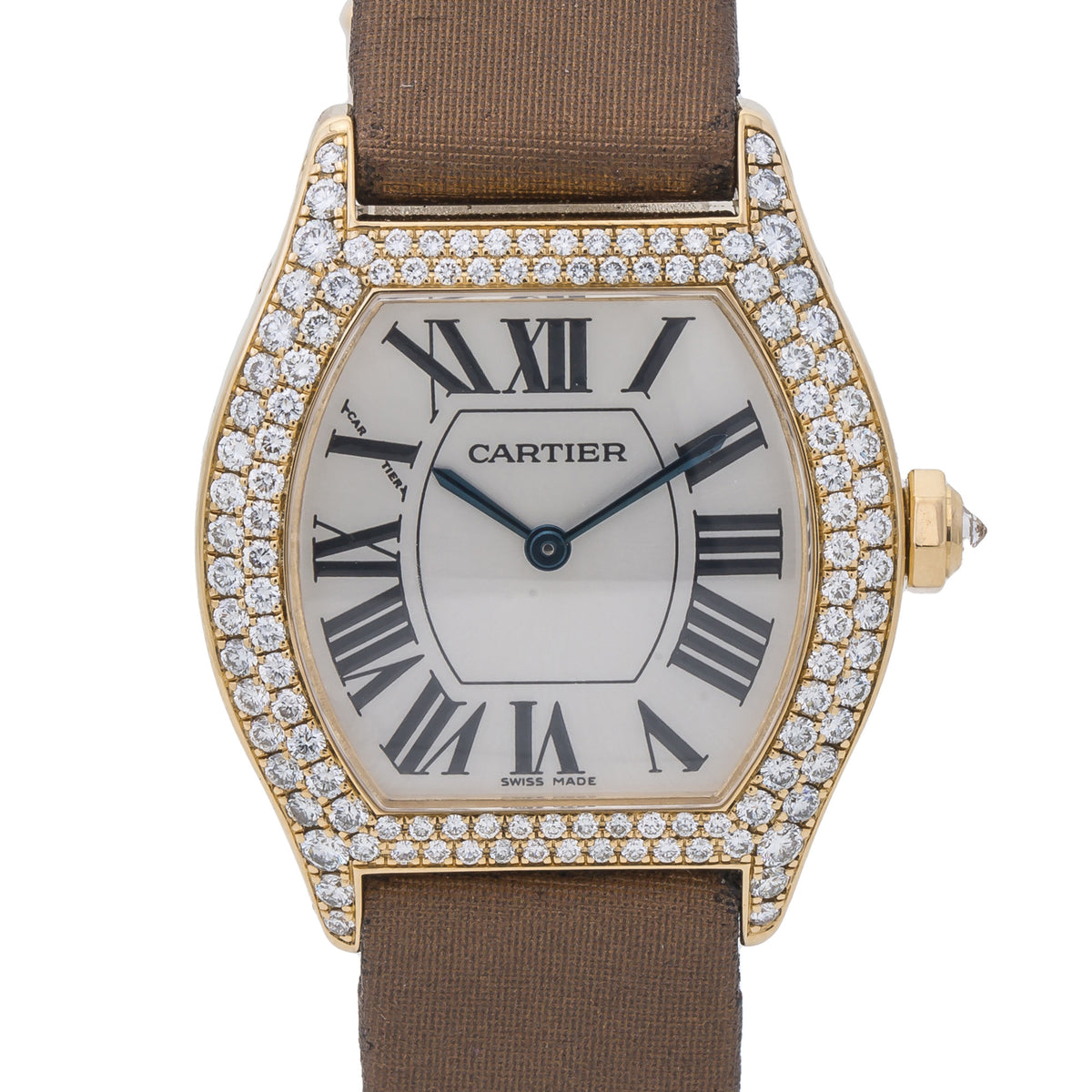 Cartier Tortue WA503751 18k Gold Factory Diamond Bezel Watch 28mm Extra Strap