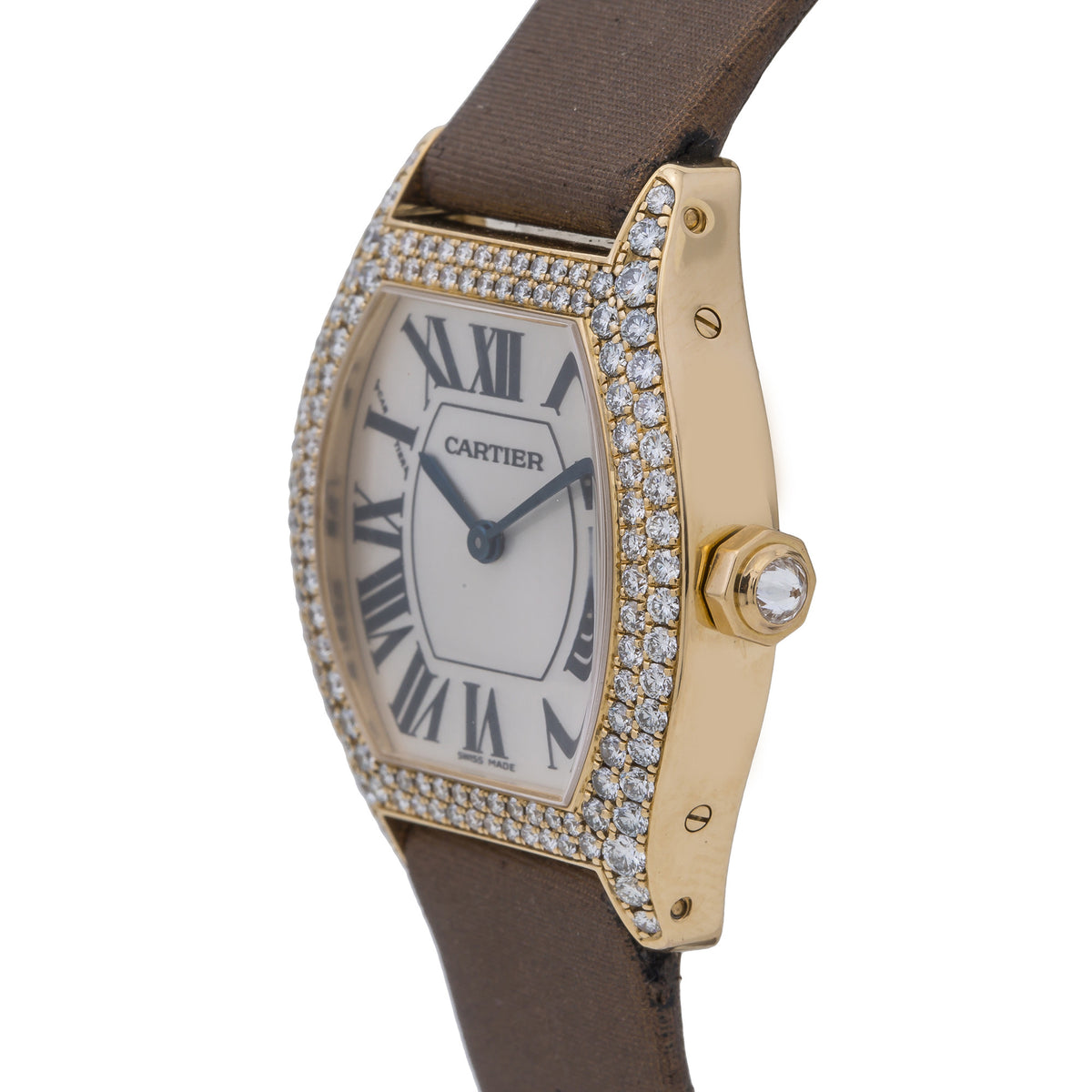 Cartier Tortue WA503751 18k Gold Factory Diamond Bezel Watch 28mm Extra Strap