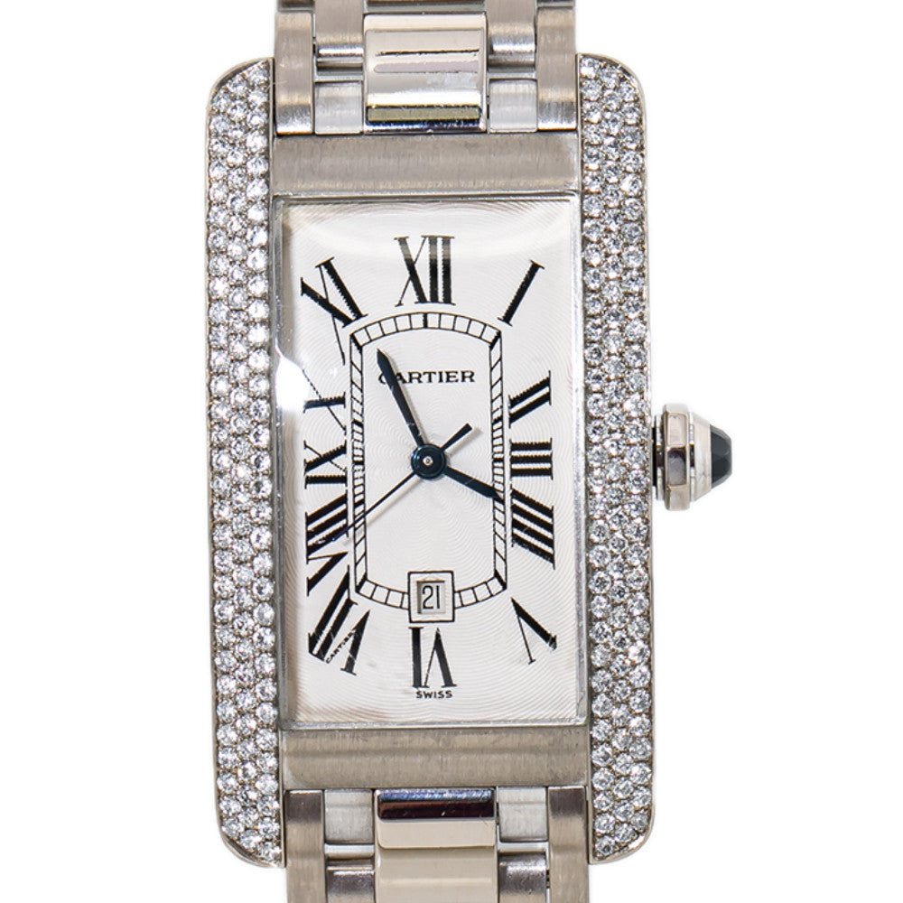 Cartier Tank Americaine 1726 WB7026L1 18K White Gold Diamond Unisex Midsize 22m