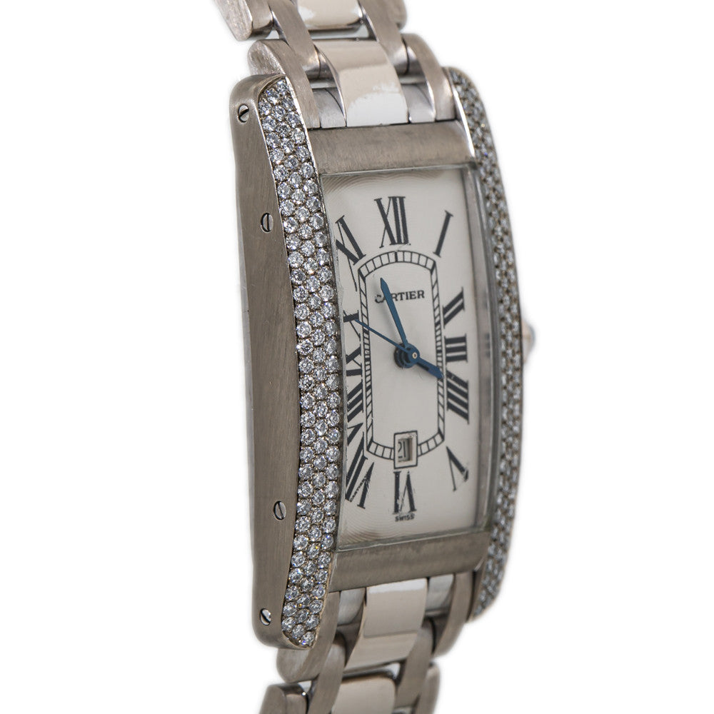 Cartier Tank Americaine 1726 WB7026L1 18K White Gold Diamond Unisex Midsize 22m