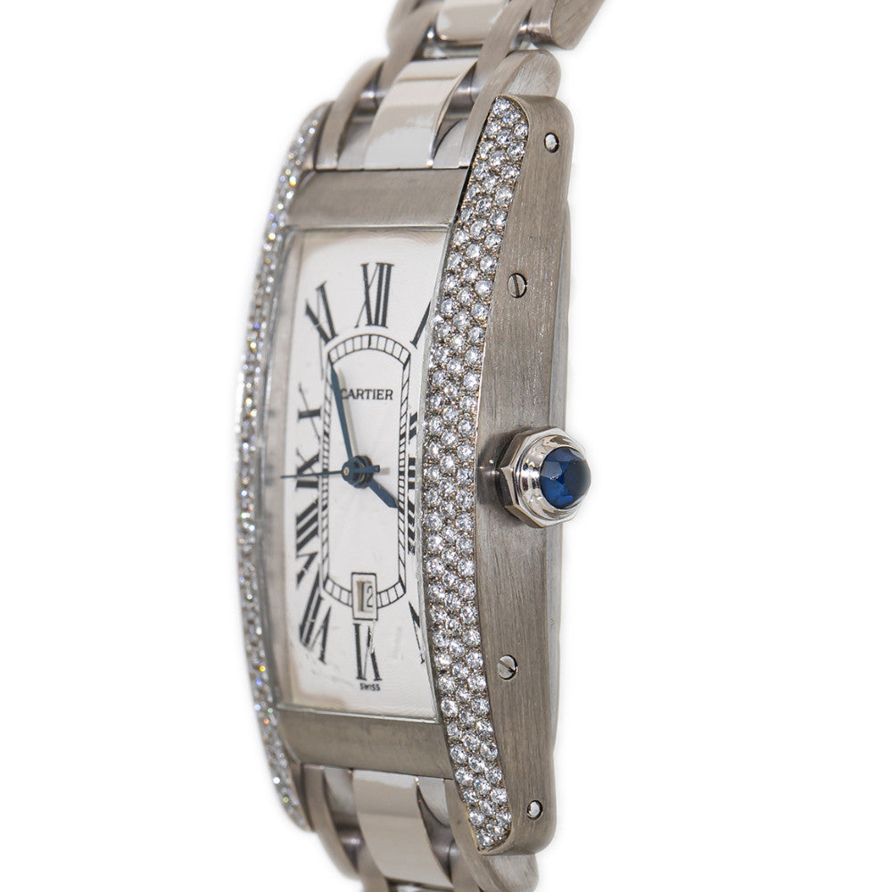 Cartier Tank Americaine 1726 WB7026L1 18K White Gold Diamond Unisex Midsize 22m