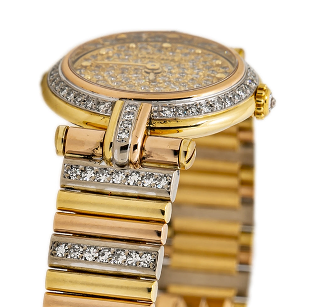 Cartier Vendome Factory Diamond Tricolor Quartz Lady Round Watch 21mm