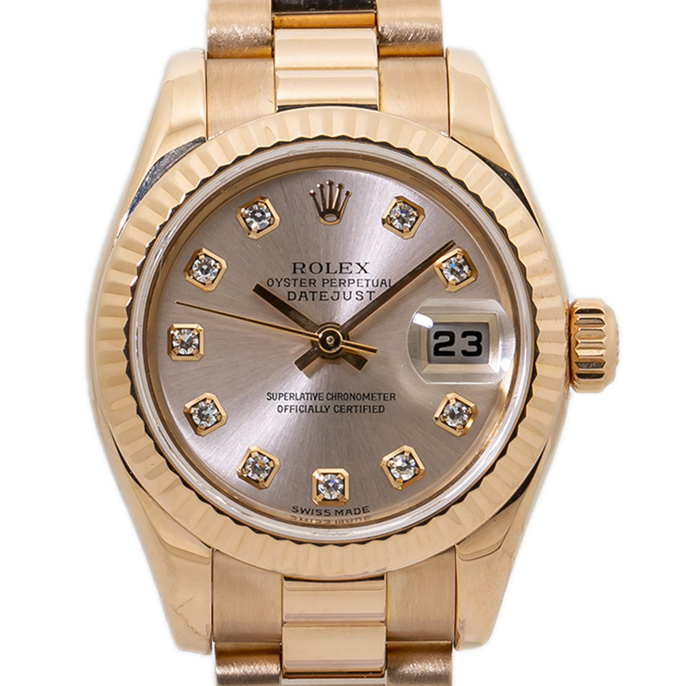 Rolex Datejust 179175 Diamond Pink Dial President 18K Rose Gold Ladies 26mm