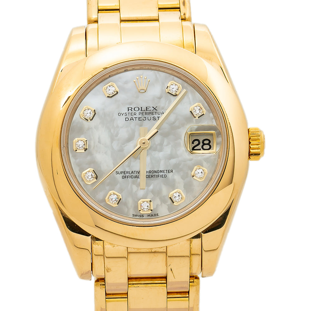 Rolex Date 81208 18K Yellow Factory MOP Diamond Dial Automatic Lady's Watch 34mm