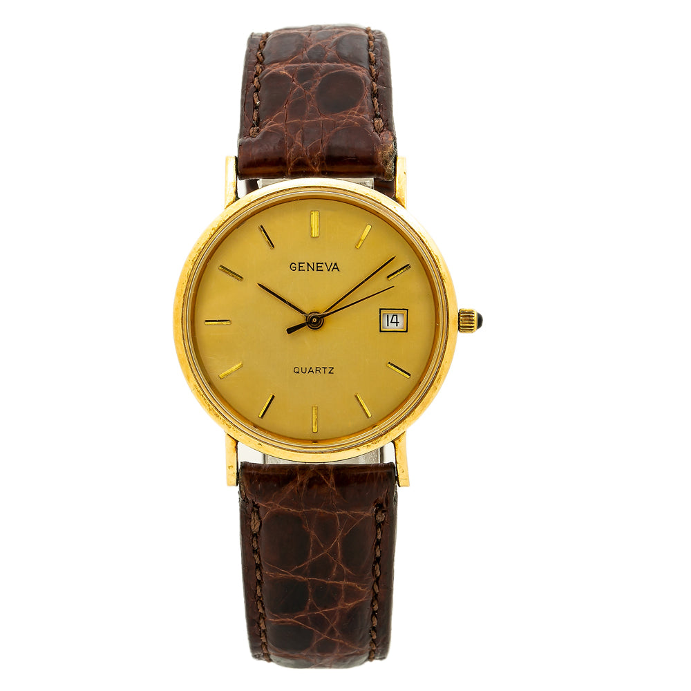 Geneva Vintage 14K Yellow Gold Champagne Dial Quartz Men's Watch