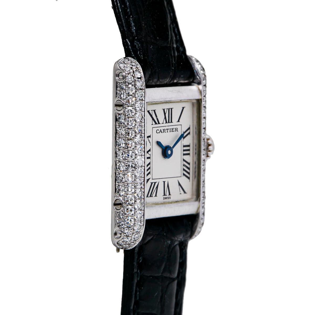 Cartier Tank Quartz 1370 1 Factory Diamond 18K White Gold Ladies Watch 16mm