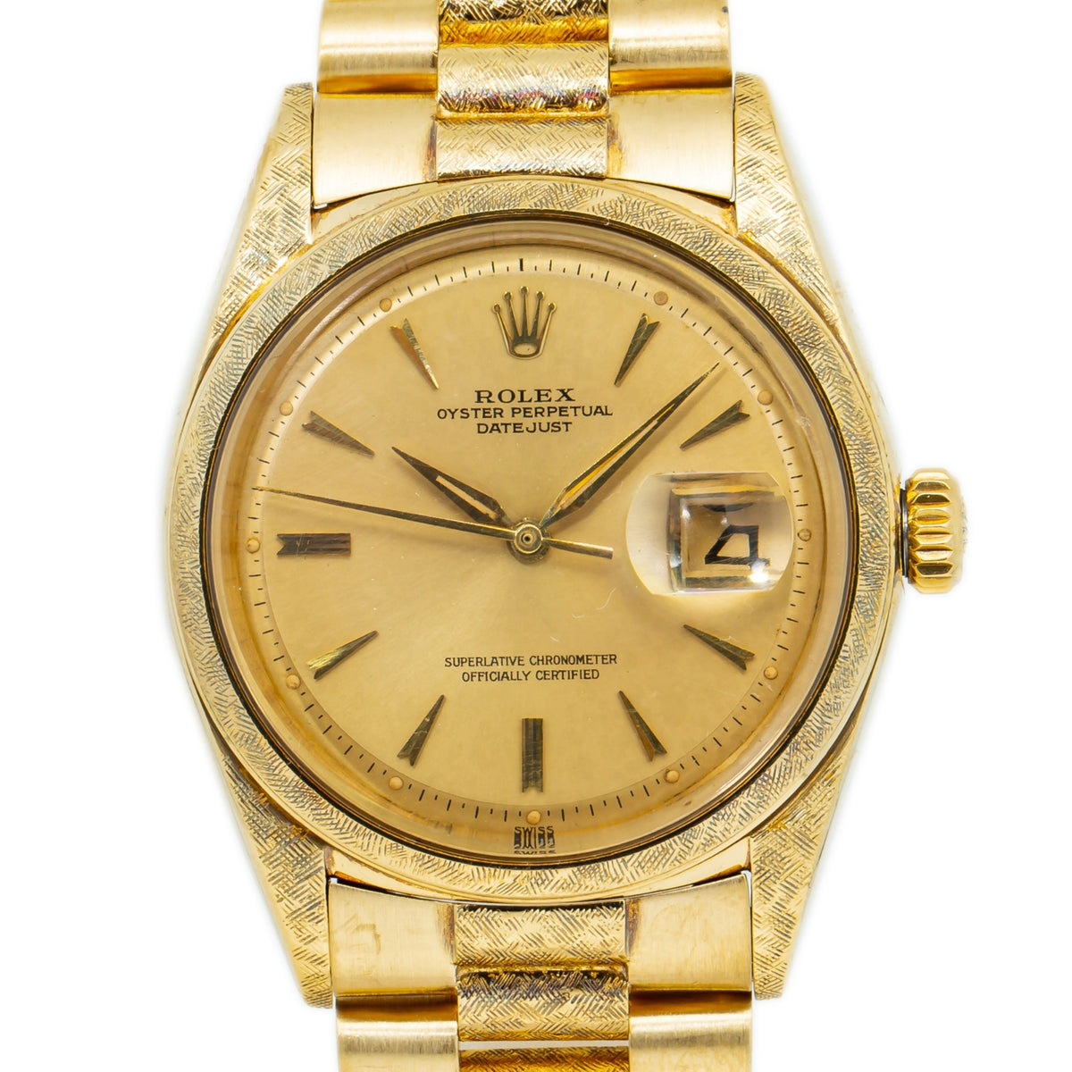 Rolex Datejust 1602 1960's Rare Florentine 18k Yellow Gold President Watch 36mm