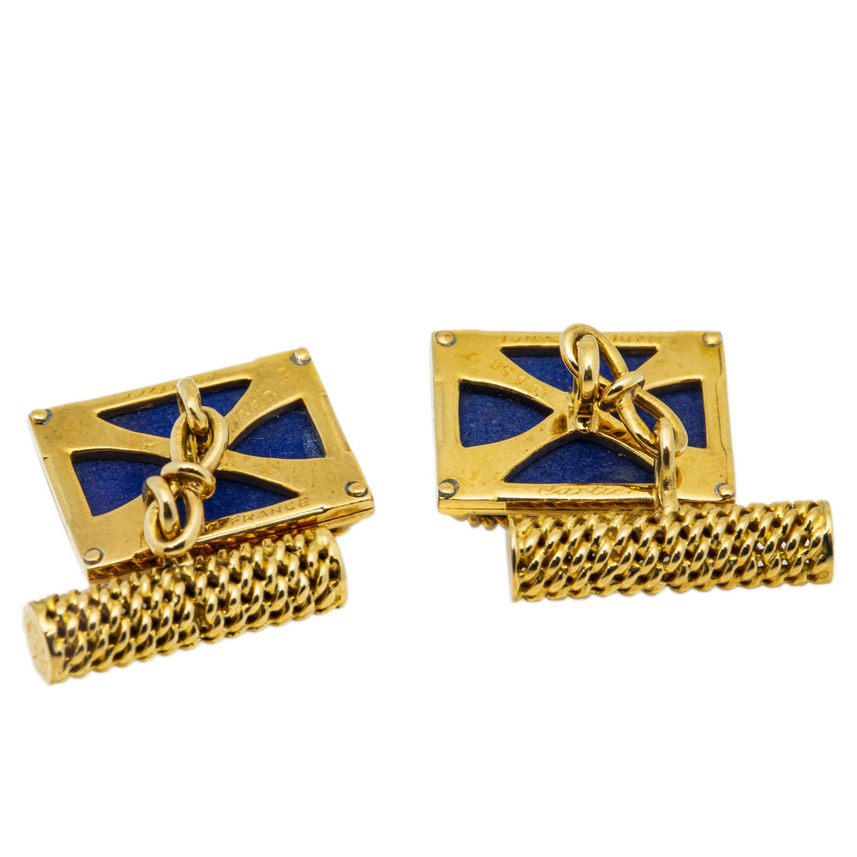 Cartier Cufflinks Lapis Lazuli Stone 18k Yellow Gold Rope Design 6.1grams