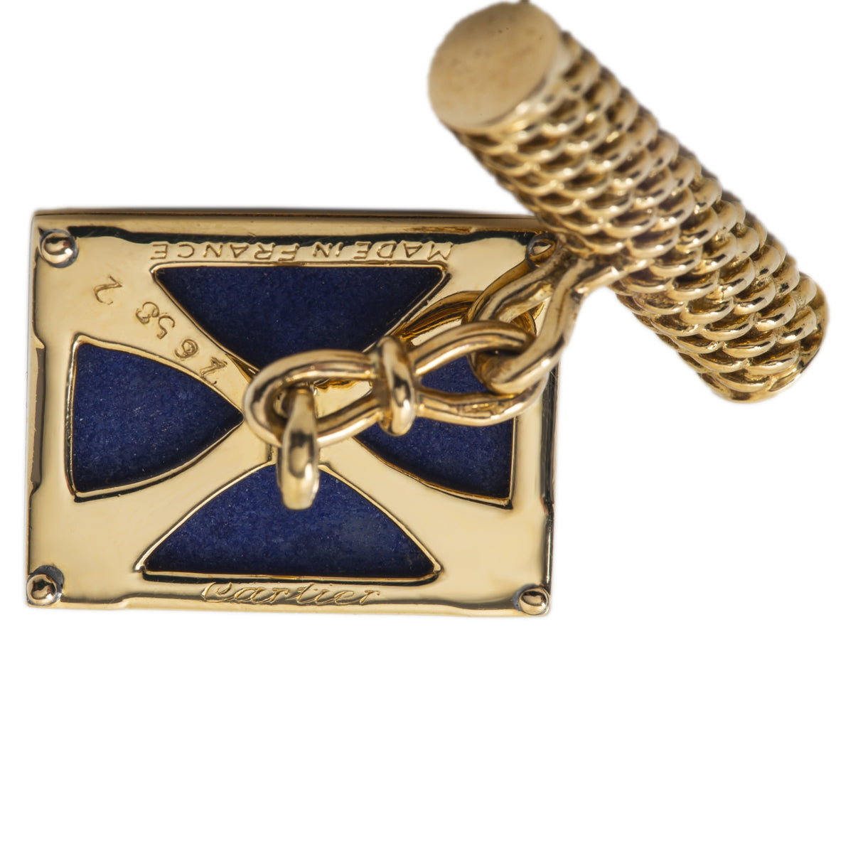 Cartier Cufflinks Lapis Lazuli Stone 18k Yellow Gold Rope Design 6.1grams