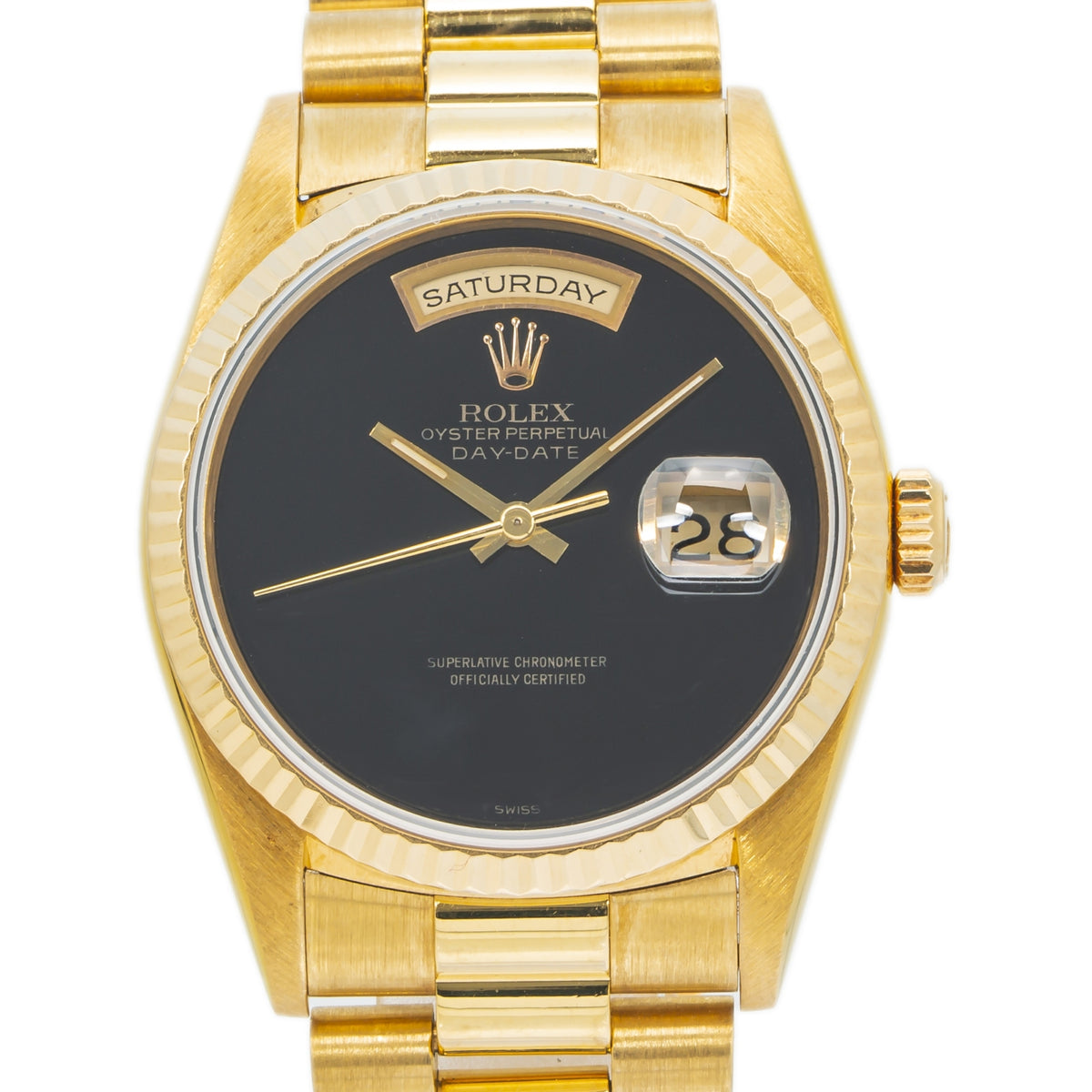 Rolex Day-Date 18238 18k Yellow Gold President Onyx Black Watch 36mm 1994 Paper