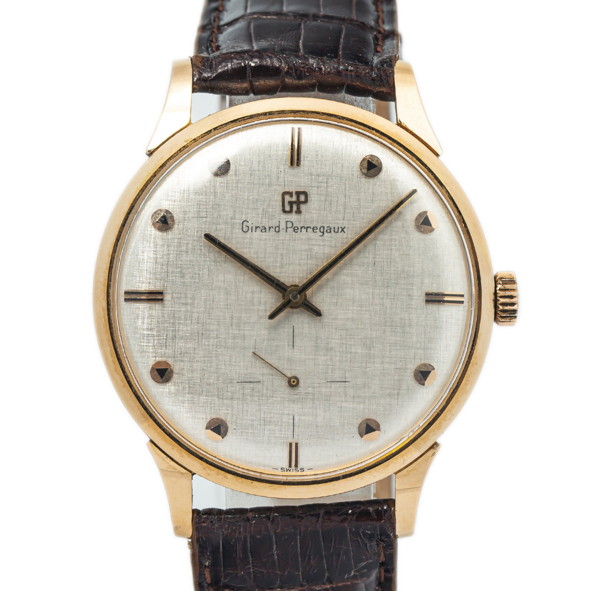 Girard Perregaux Vintage Rose Gold Silver Dial New Strap Manual Watch 36mm