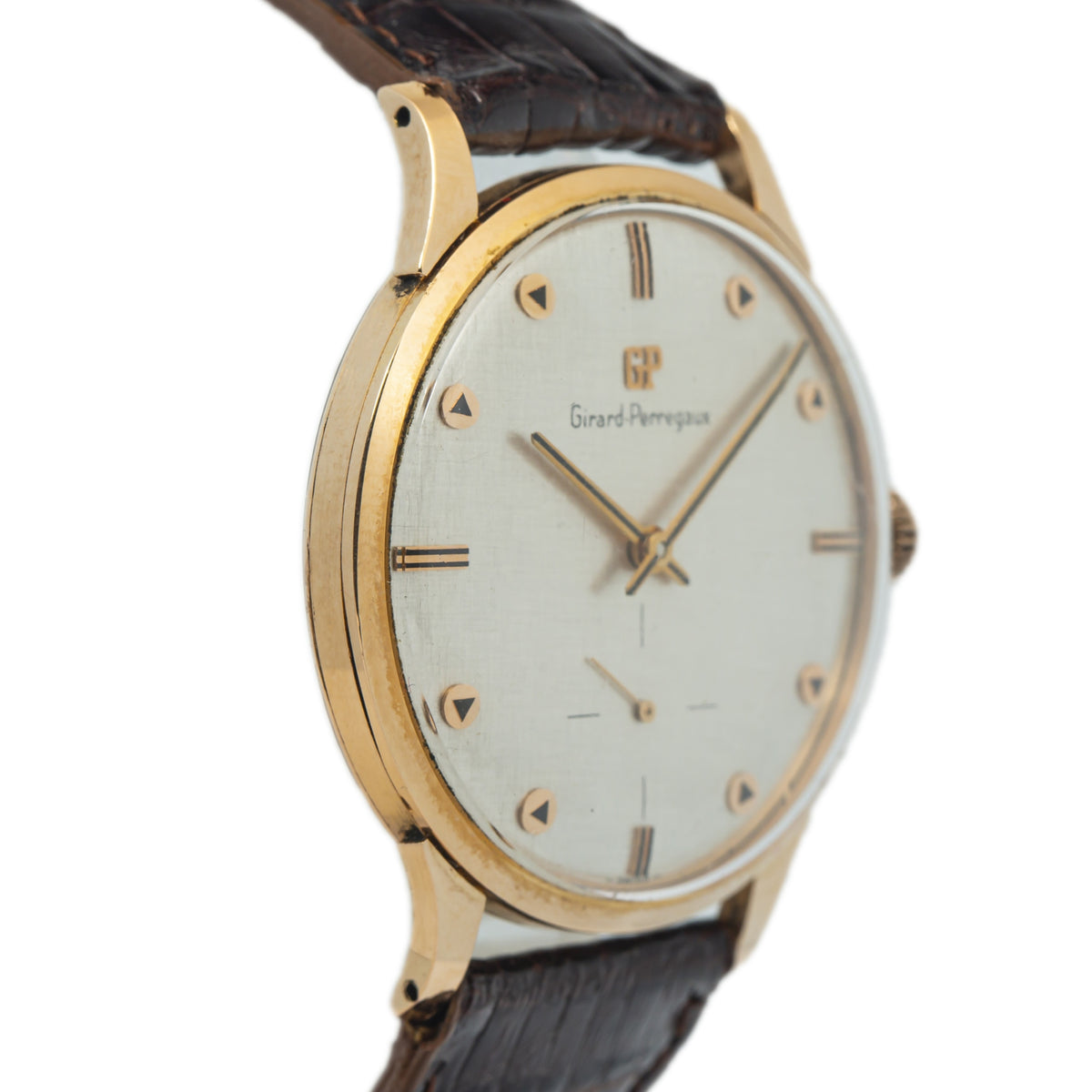 Girard Perregaux Vintage Rose Gold Silver Dial New Strap Manual Watch 36mm