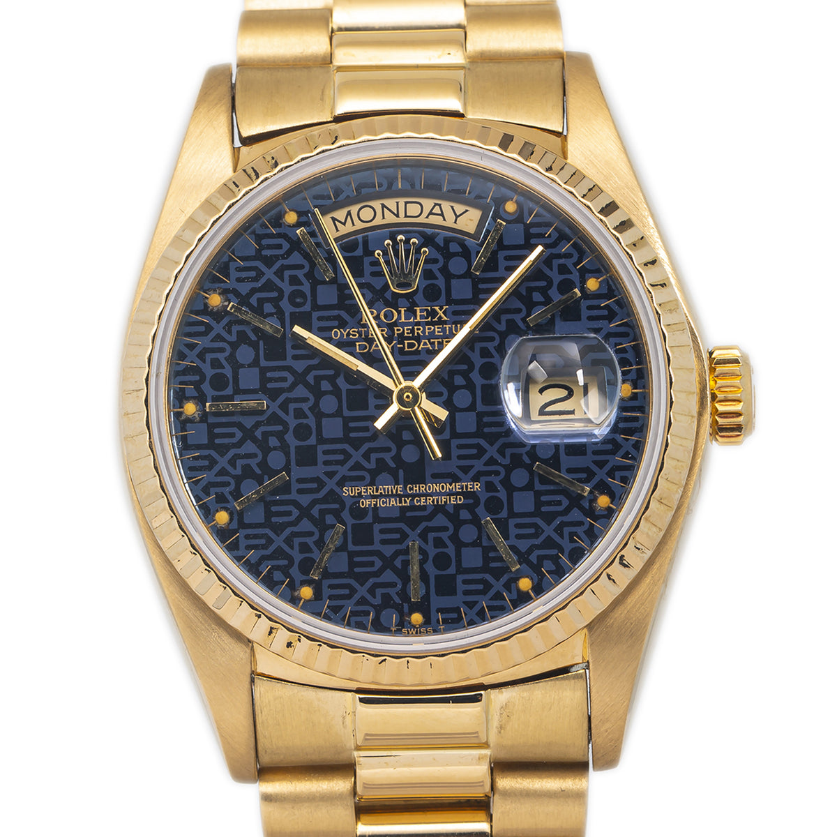 Rolex Day-Date 18038 18k Yellow Gold President Blue Computer Dial Men Watch 36mm