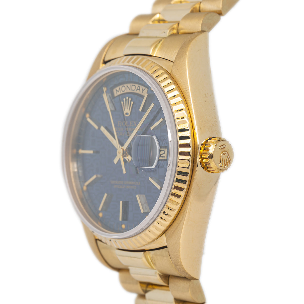 Rolex Day-Date 18038 18k Yellow Gold President Blue Computer Dial Men Watch 36mm