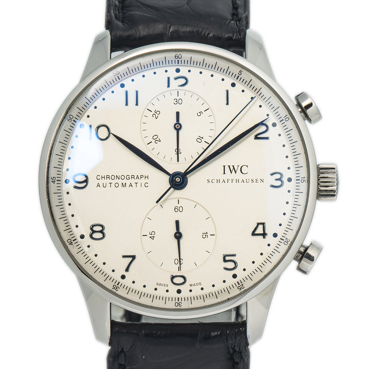 IWC Portuguese IW371446 Dial Defect AS-IS Steel Blue Hands Men's Watch 41mm
