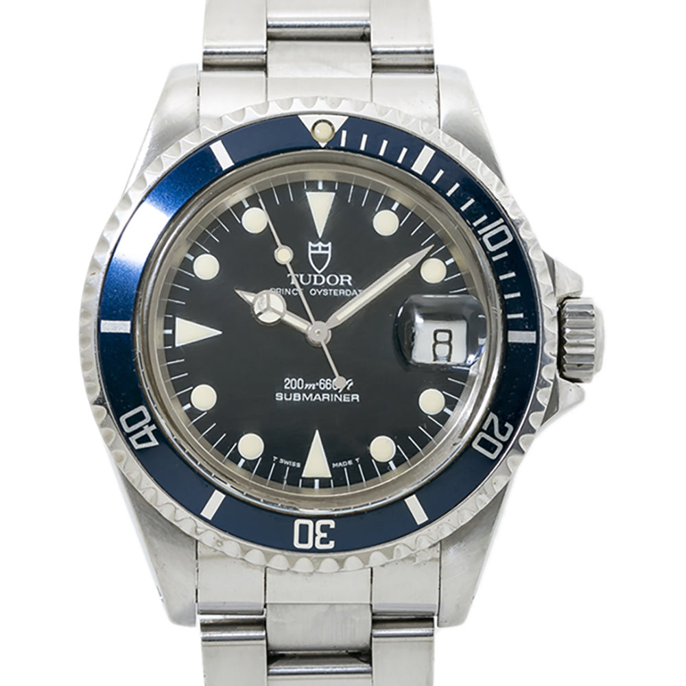 Tudor Submariner Date 79090 W/B&P Patina Blue Dial Steel Automatic Watch 40mm