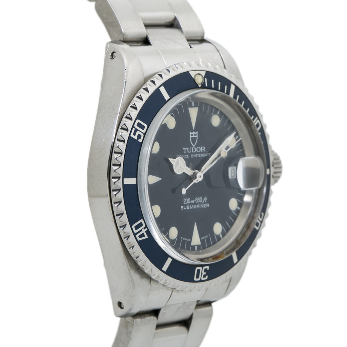 Tudor Submariner Date 79090 W/B&P Patina Blue Dial Steel Automatic Watch 40mm