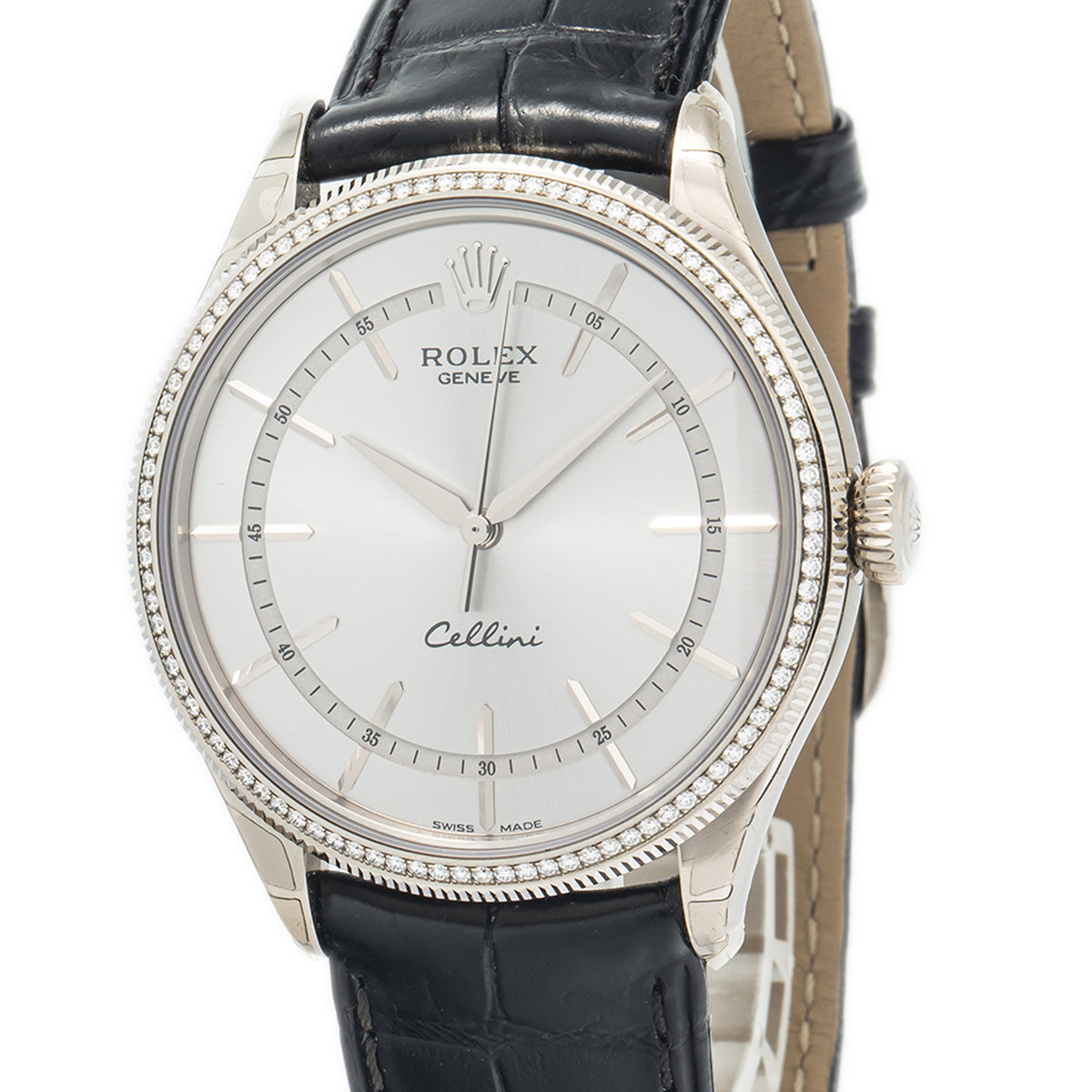 Rolex Cellini Time 50609 18k White Gold Rhodium Dial Factory Diamonds Watch 39mm