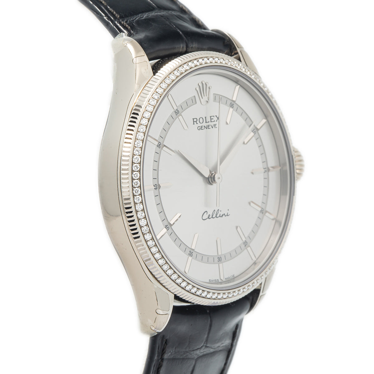 Rolex Cellini Time 50609 18k White Gold Rhodium Dial Factory Diamonds Watch 39mm