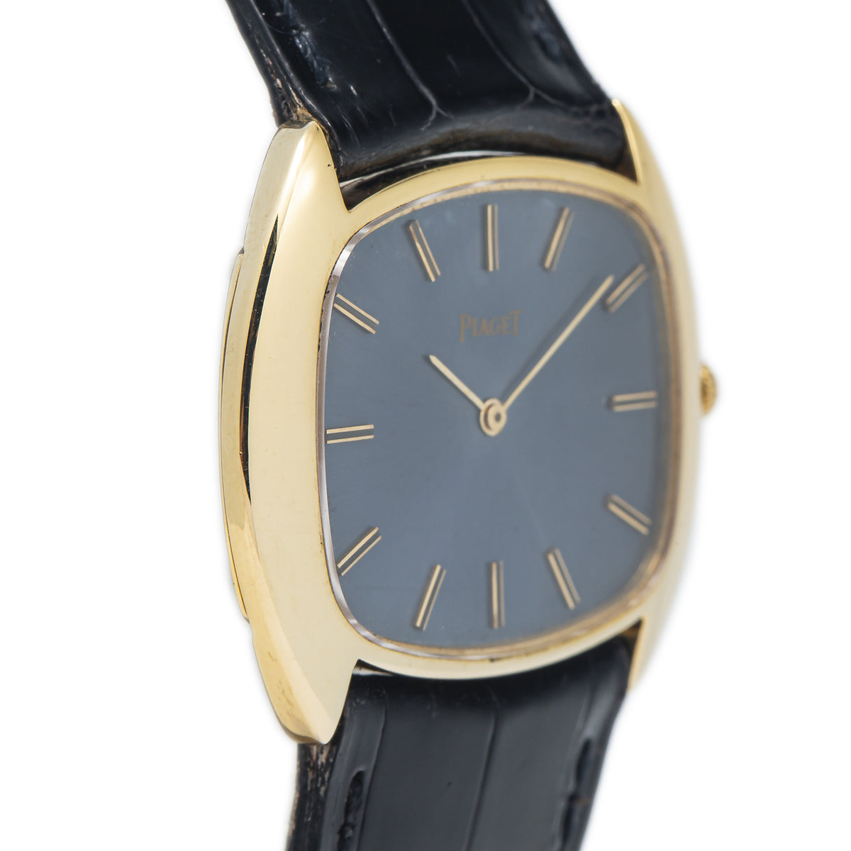 Piaget Vintage 9582 1970s 18k Yellow Gold Blue Satin Dial Manual Watch 32x29mm