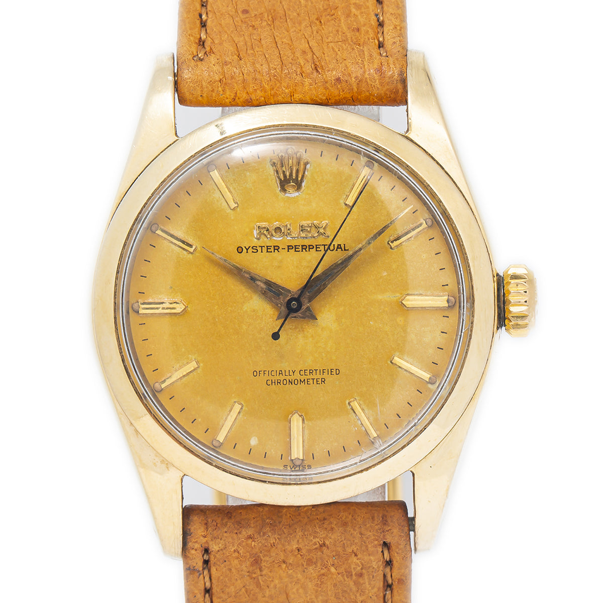 Rolex Oyster Perpetual 6634 Gold Plated Aged Champagne Dial Automatic Watch 34mm