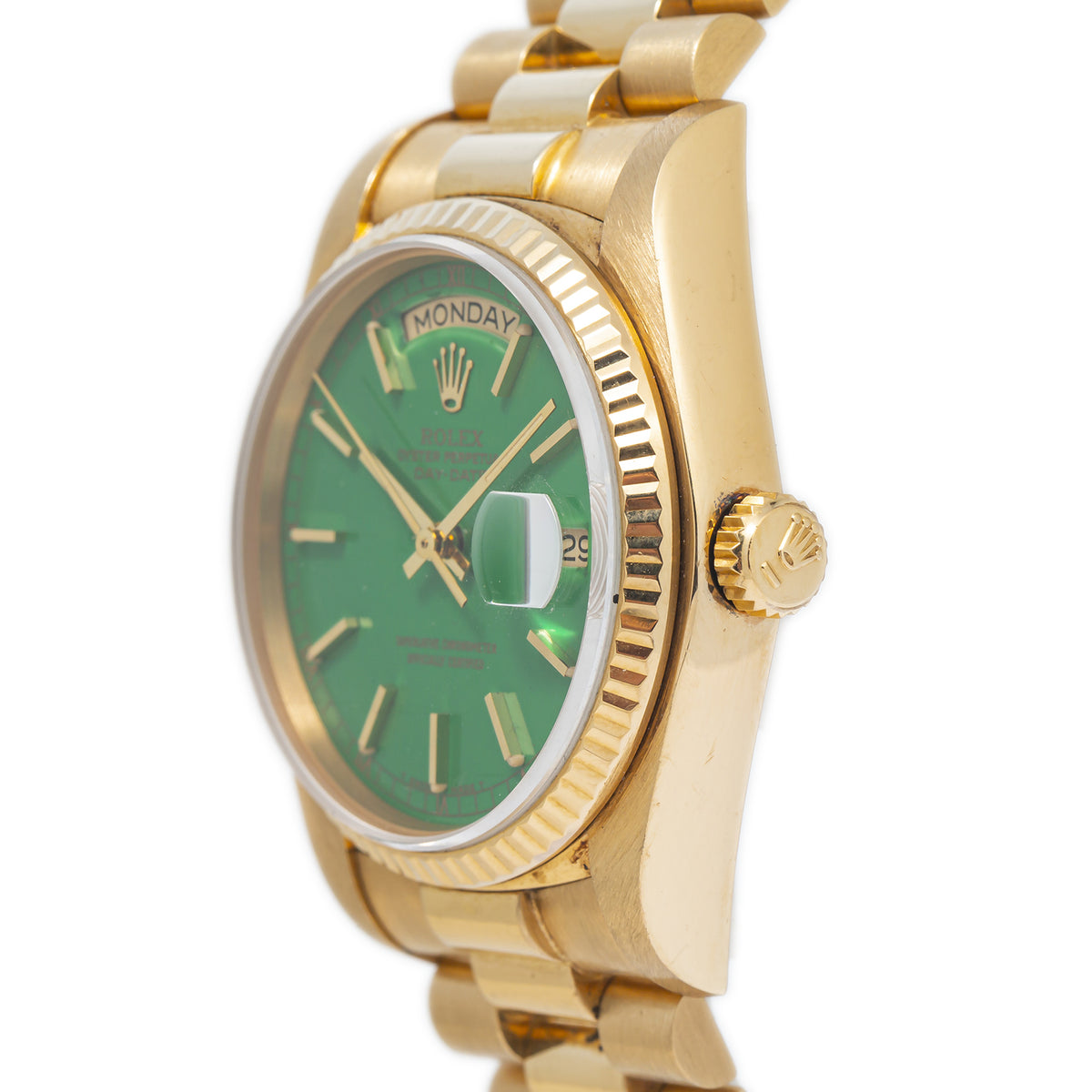 Rolex Day-Date 18038 18k Yellow Gold President Green Stella Dial Mens Watch 36mm